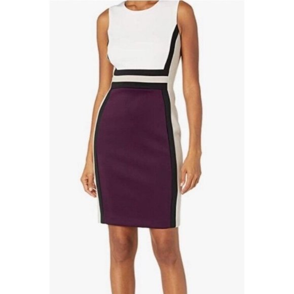 Calvin Klein White and Purple Colorblock Dress - Picture 2 of 4